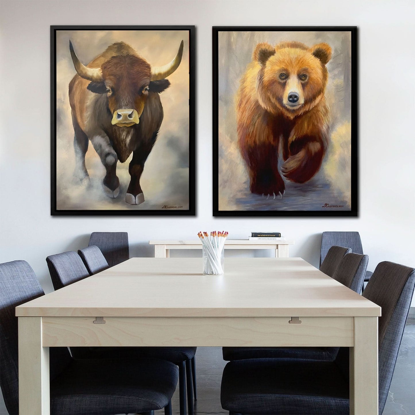 Bull and Bear Duo - Bear Canvas Wall Art