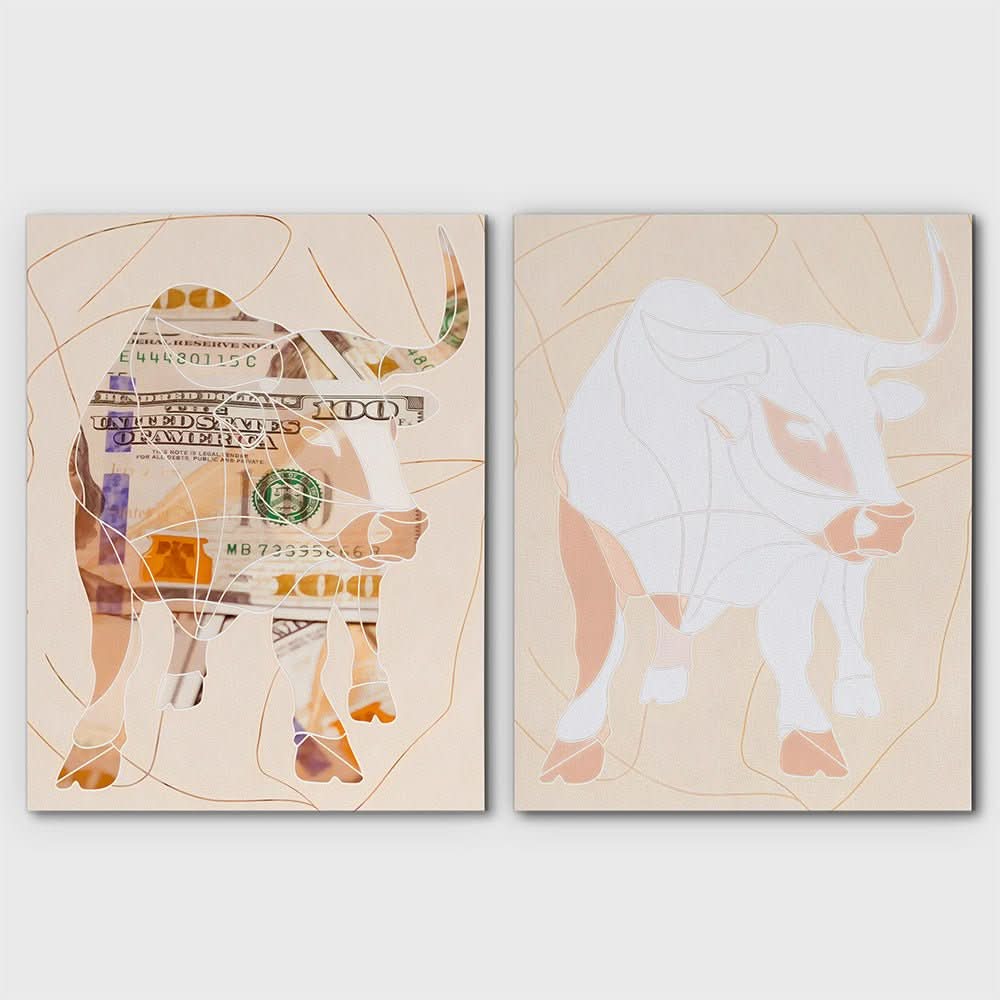 Bull and Cash - Animals Canvas Wall Art