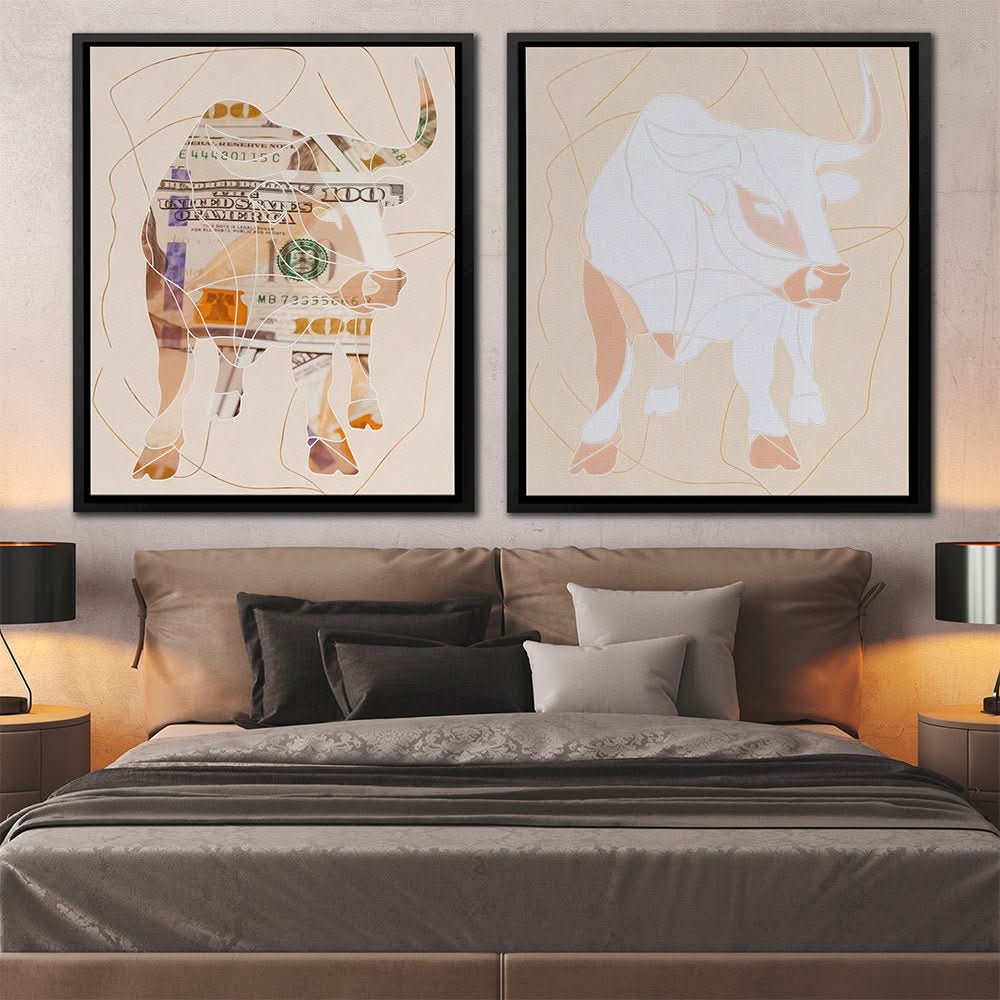 Bull and Cash - Animals Art for Home Office