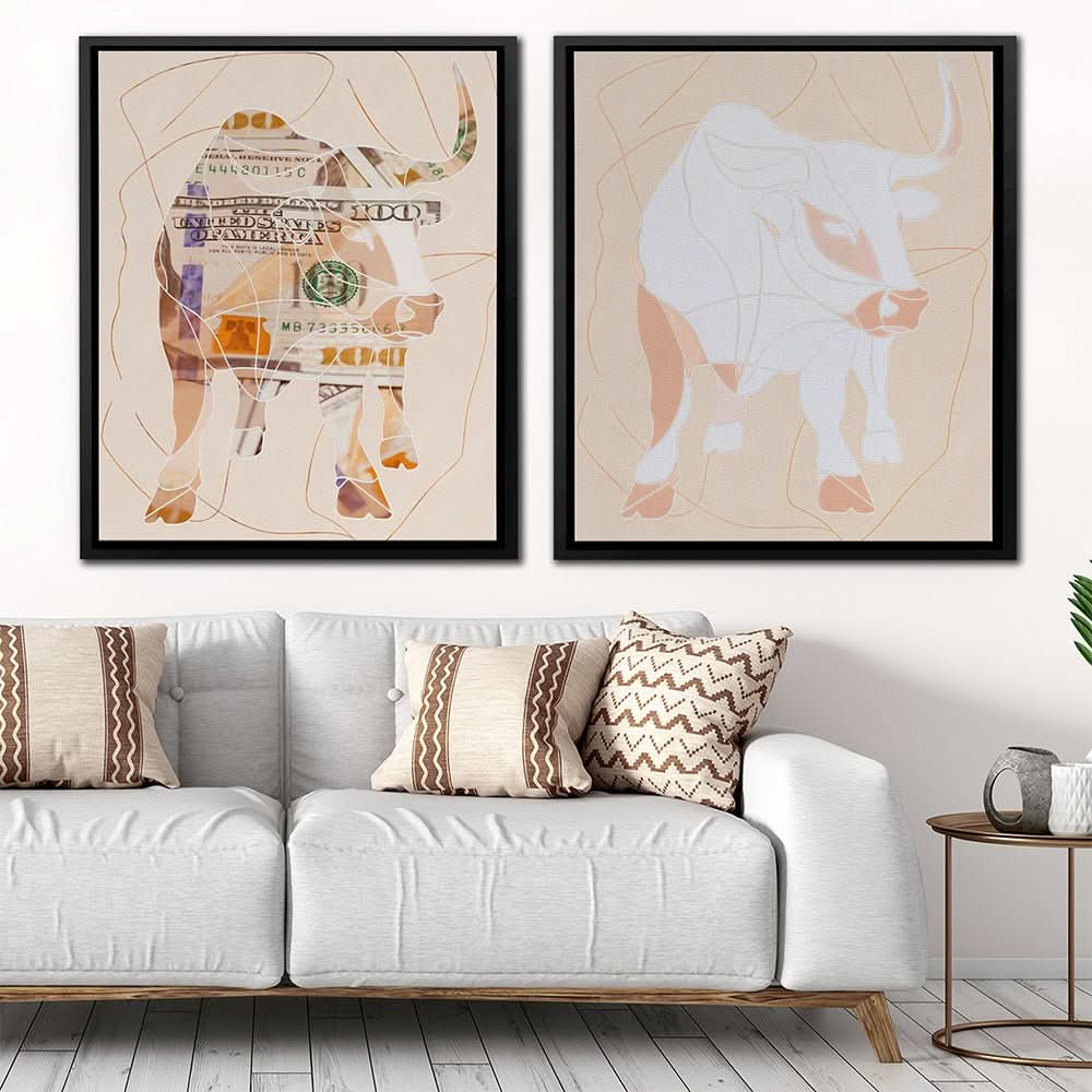 Bull and Cash - Earth Tones Canvas Wall Art