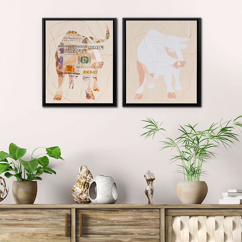Bull and Cash - Earth Tones Bull Canvas Print