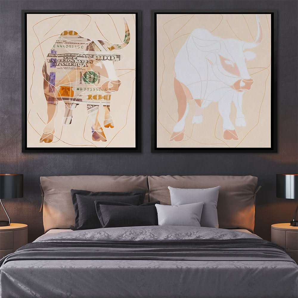 Bull and Cash - Wall Art in Black Frame