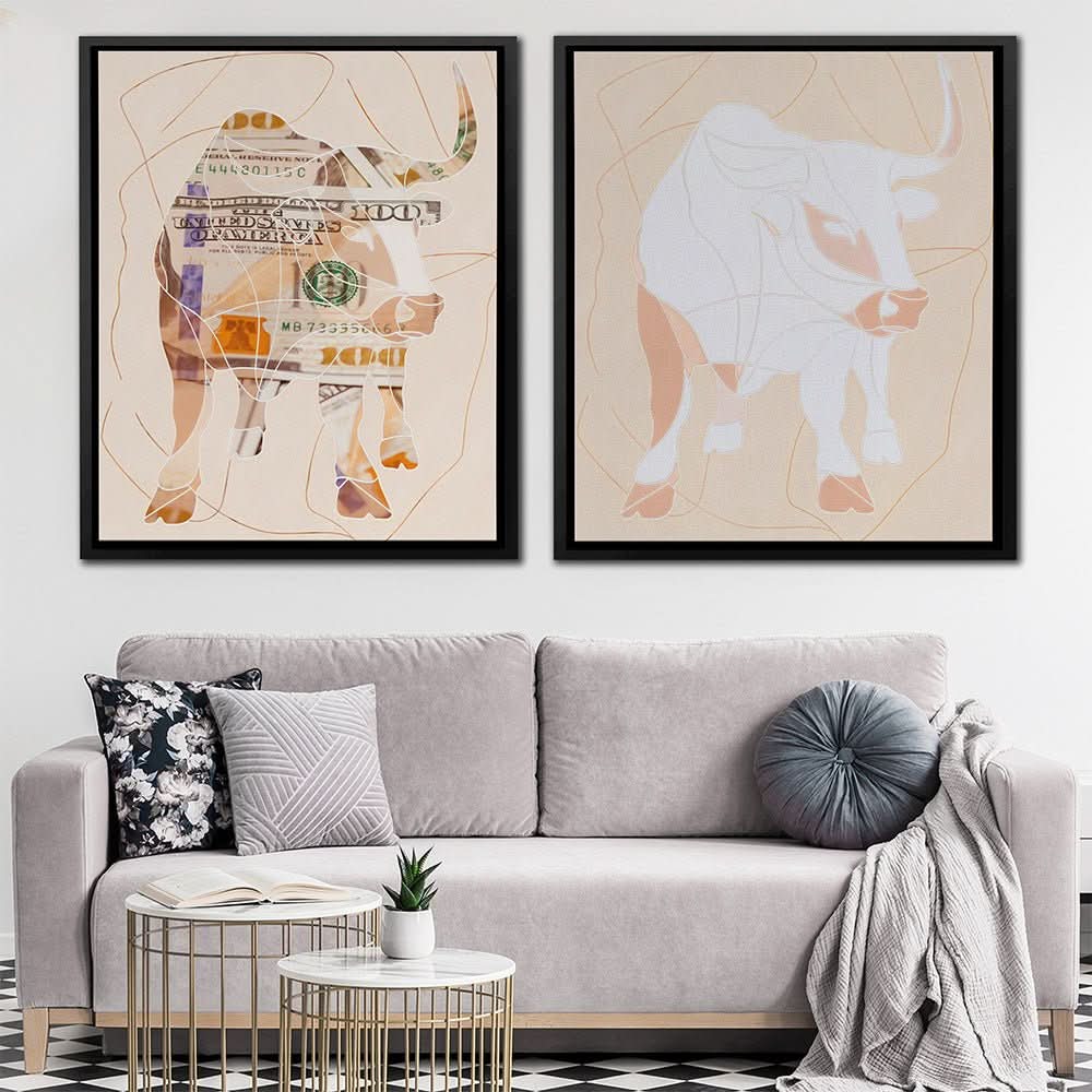 Bull and Cash - Earth Tones Wall Art for Living Room