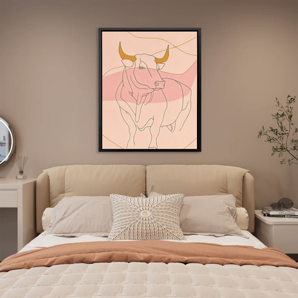 Bull and Line - Minimalist Pastel Canvas Wall Art