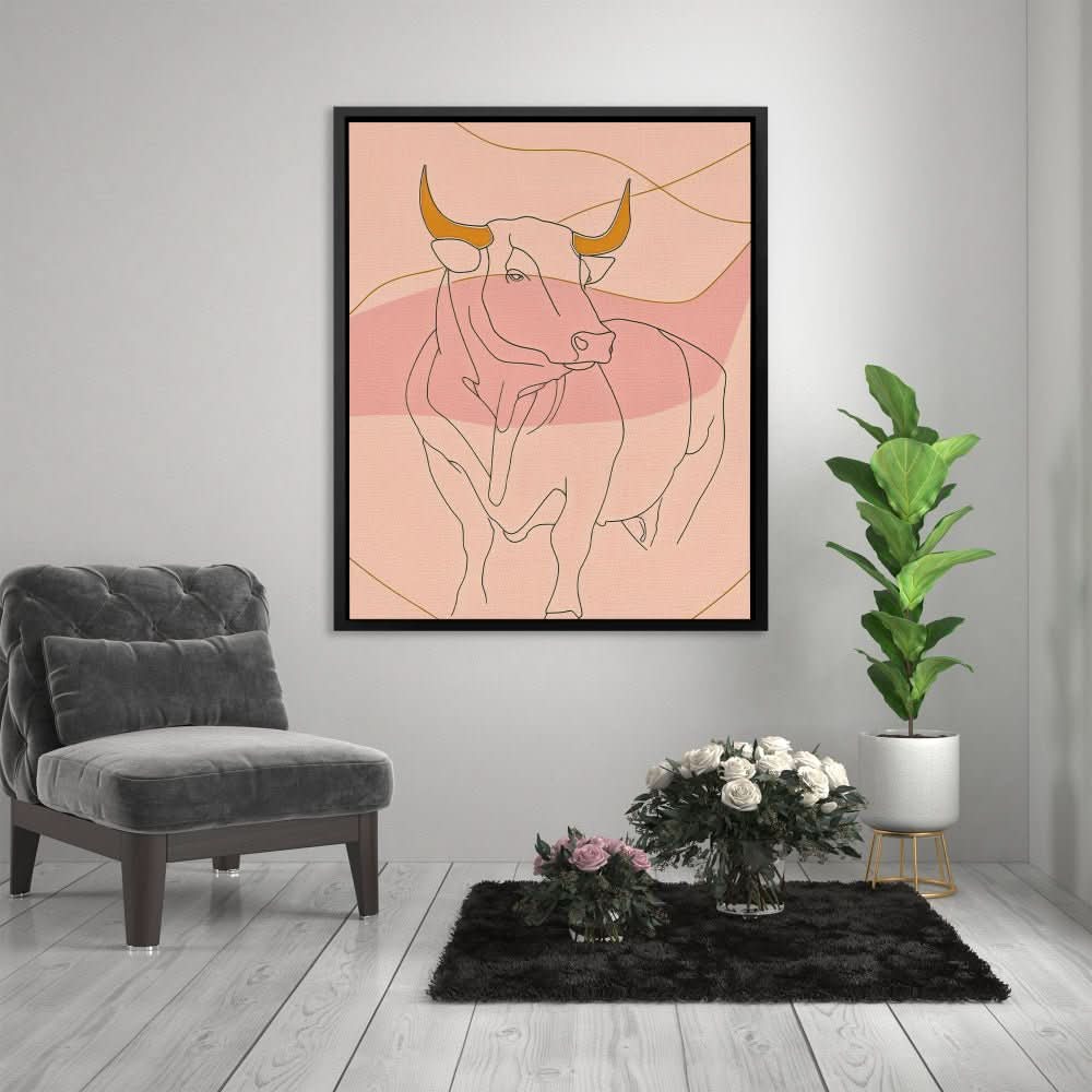 Bull and Line - Abstract Wall Art in Black Frame