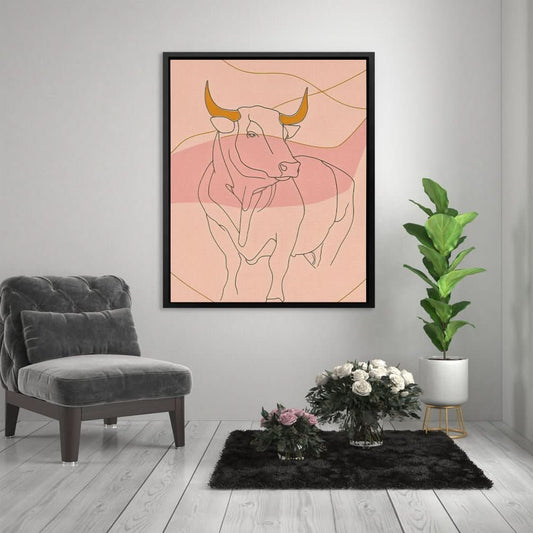 Bull and Line - Abstract Wall Art in Black Frame
