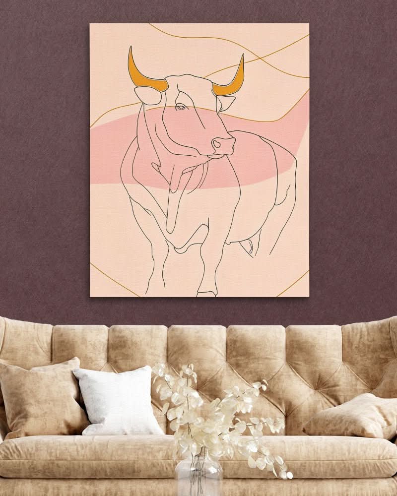 Bull and Line - Bull Wall Art in Black Frame