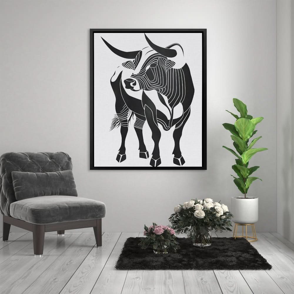Bull Essence - Abstract Wall Art in Black Frame