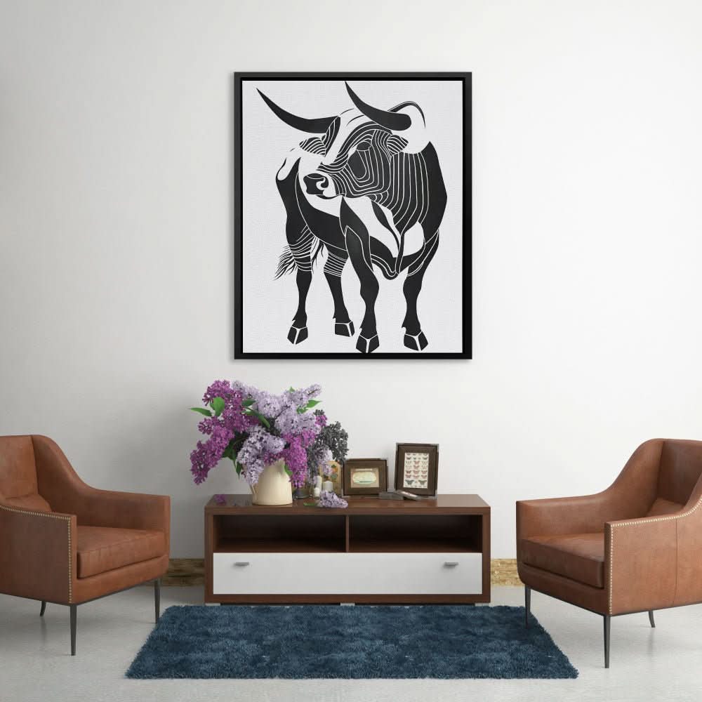 Bull Essence - Black and White Canvas Print