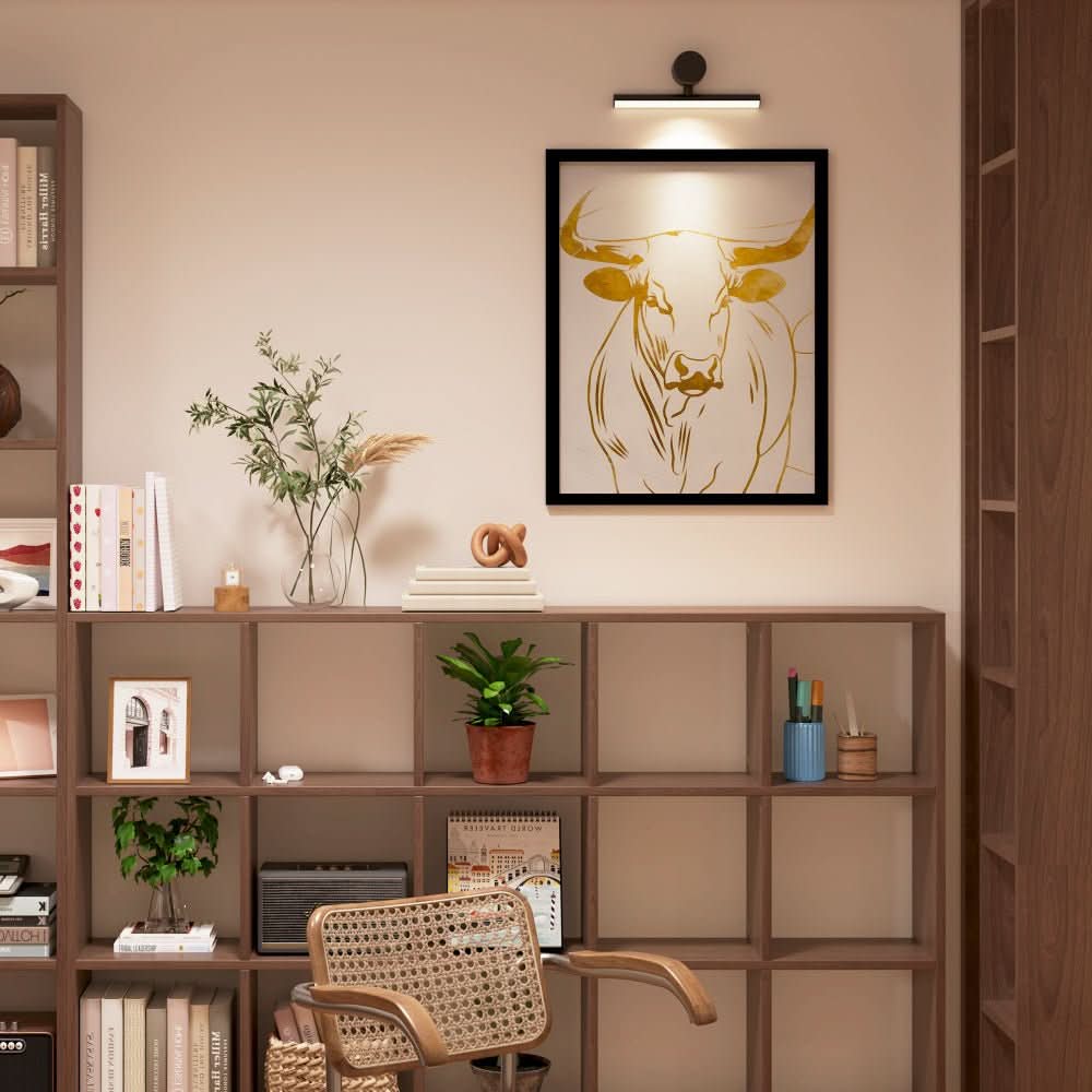 Bull in Balance - Bull Wall Art in Black Frame