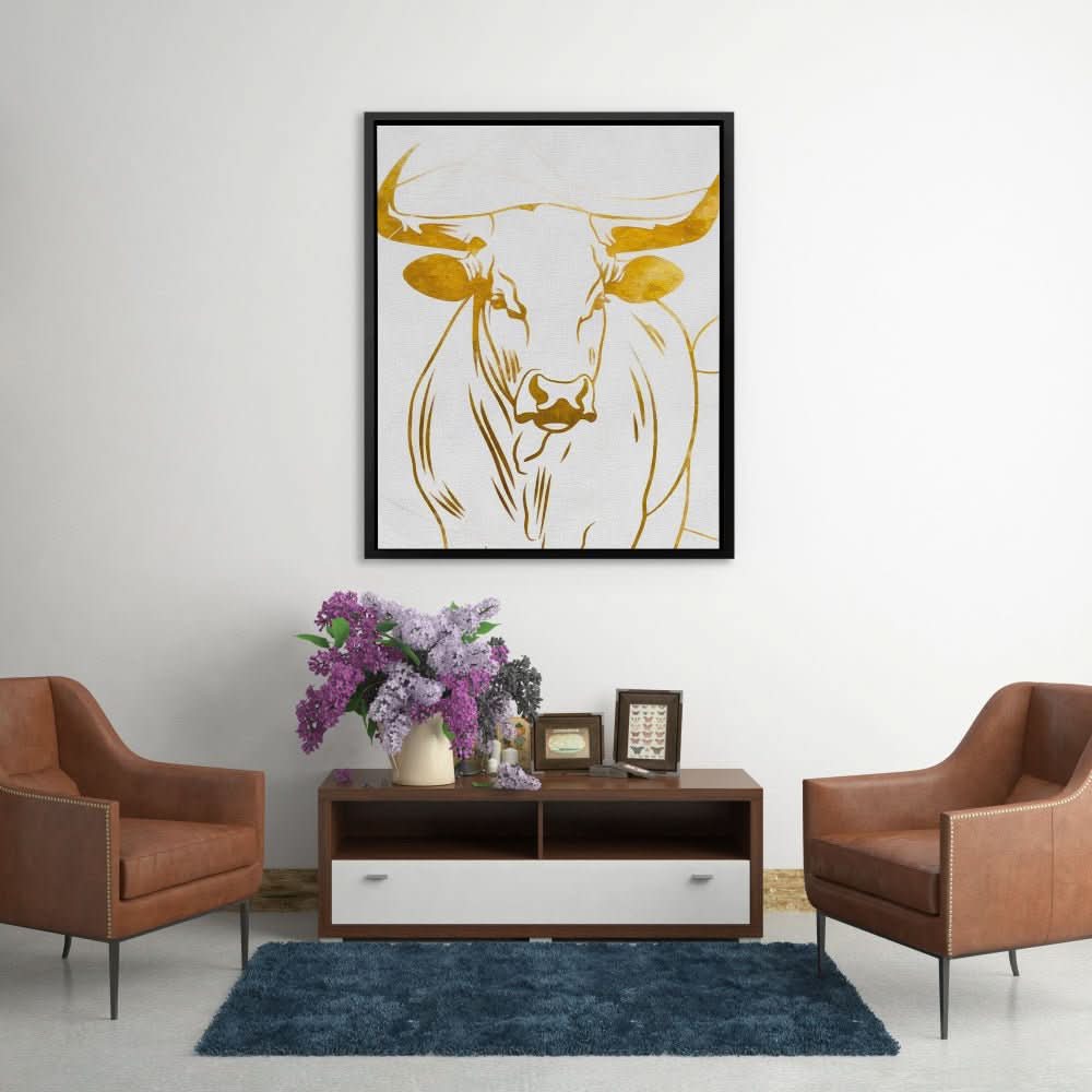 Bull in Balance - Minimalist Neutral Canvas Wall Art