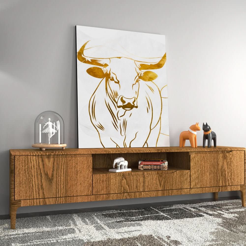 Bull in Balance - Gold Wall Art for Home Office