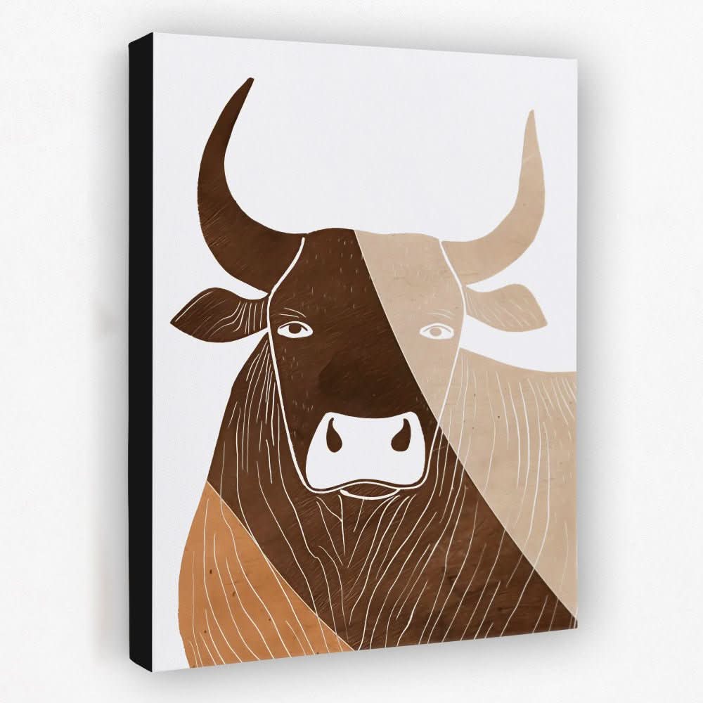 Bull in Lines - Animals Canvas Wall Art