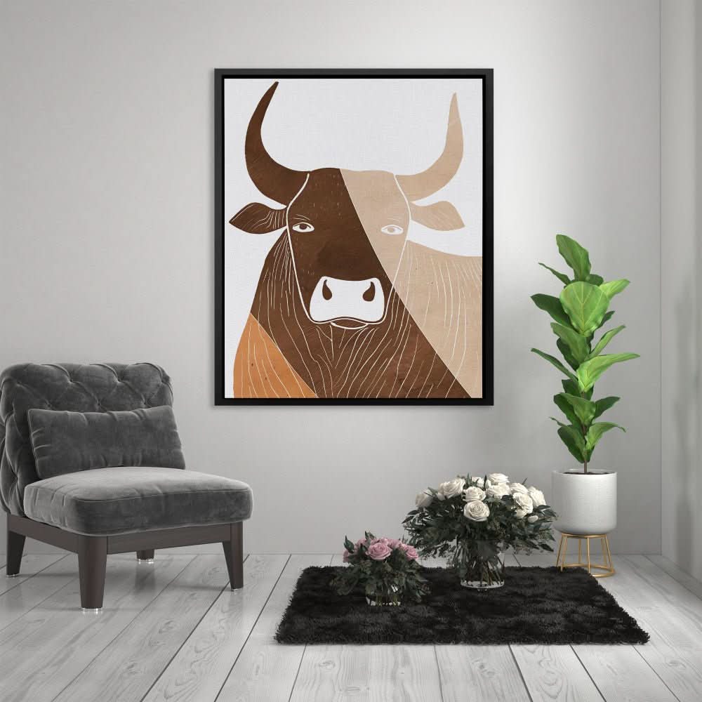 Bull in Lines - Brown Bull Canvas Print