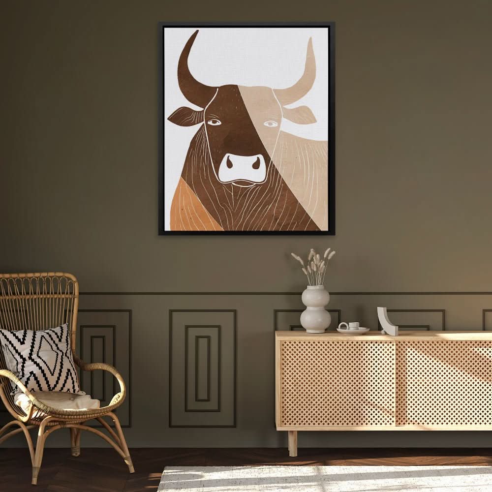 Bull in Lines - Abstract Wall Art in Black Frame