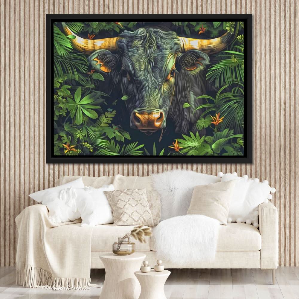 Bull in the Bushes - Wall Art in Black Frame