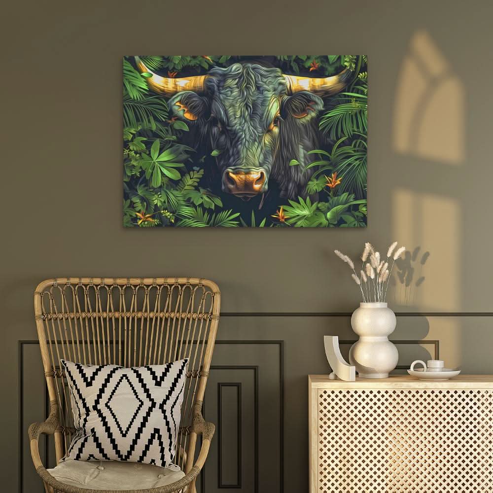 Bull in the Bushes - Green Wall Art