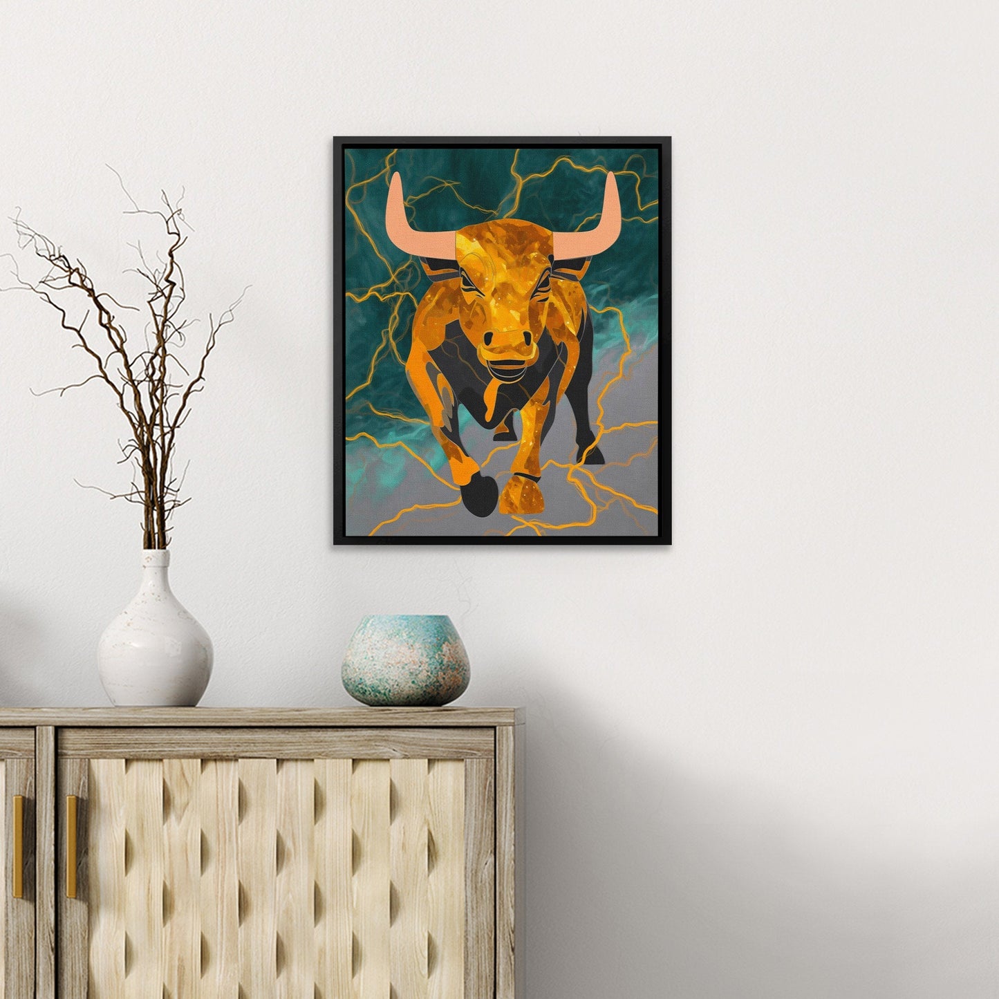 Bull Lightning Charge - Luxury Wall Art