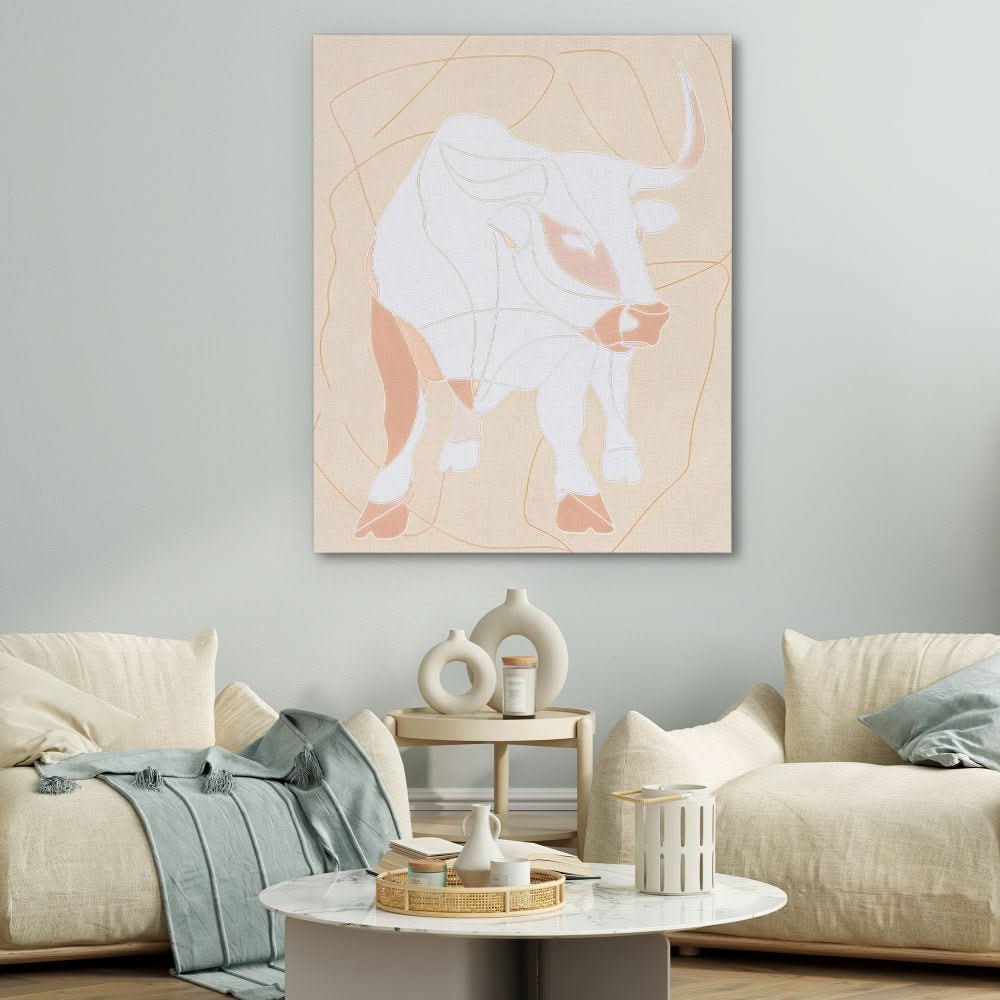 Bull Minimal - Modern Brown Canvas Wall Art