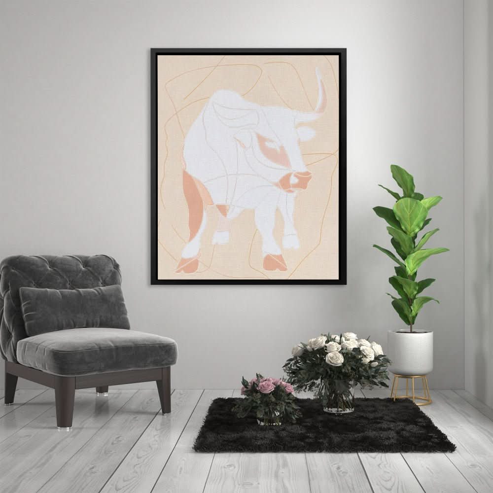 Bull Minimal - Minimalist Wall Art in Black Frame