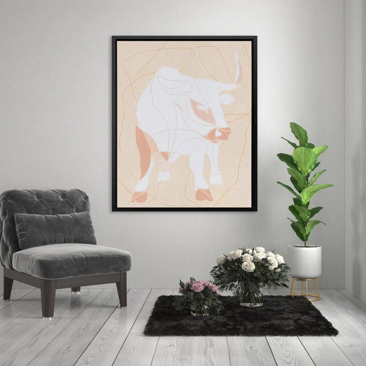 Bull Minimal - Minimalist Wall Art in Black Frame