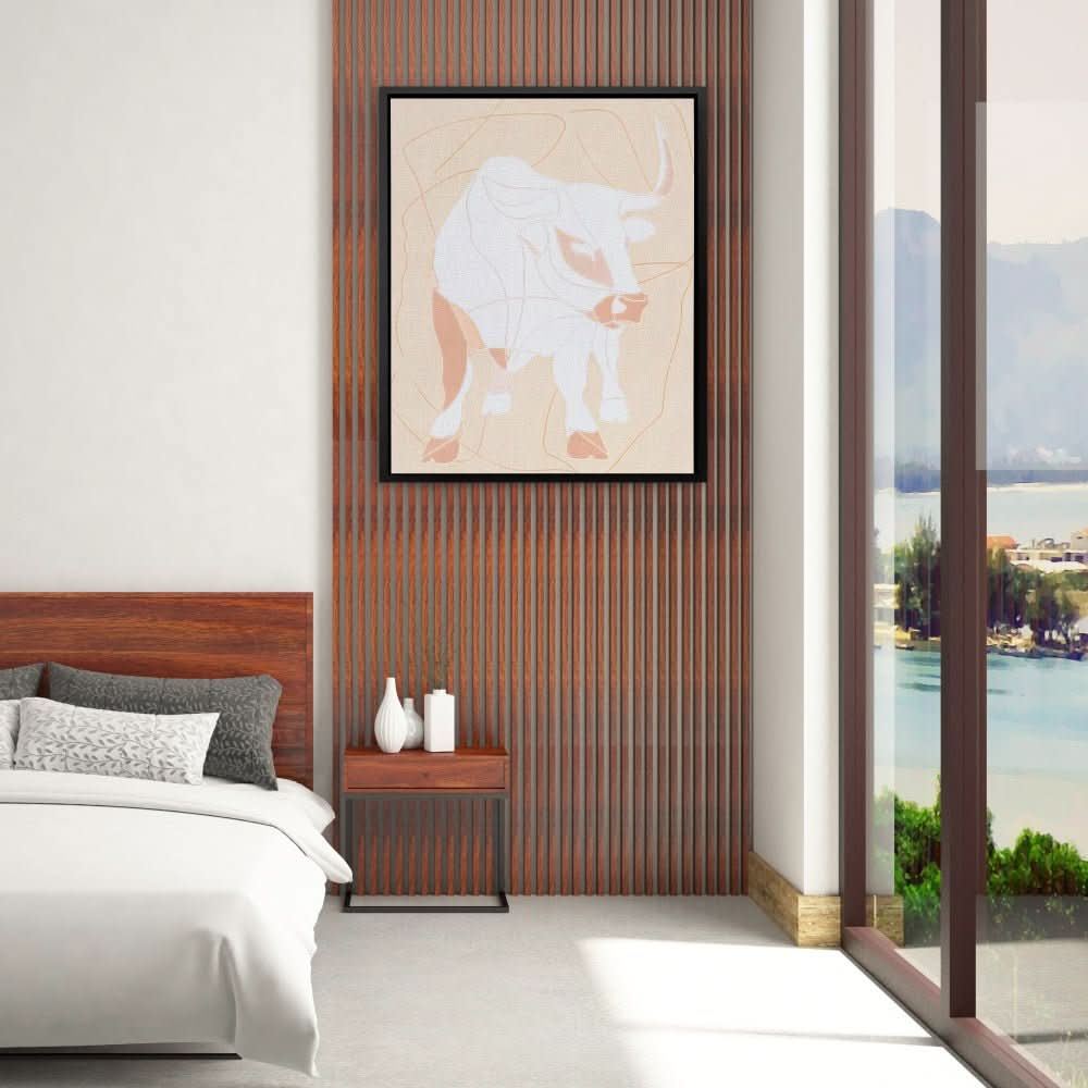 Bull Minimal - Beige Bull Canvas Print
