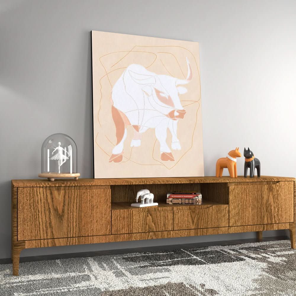 Bull Minimal - Bull Wall Art in Black Frame