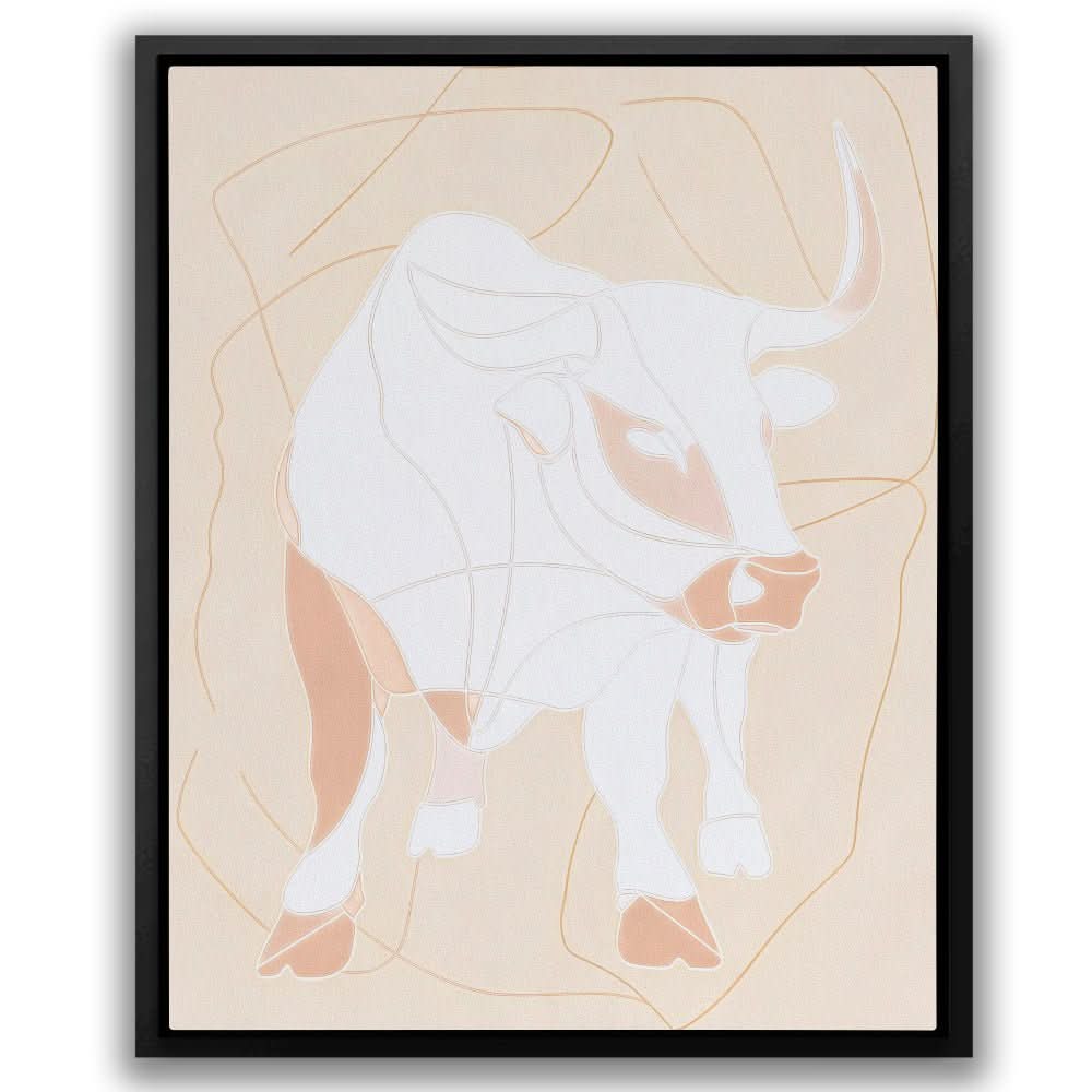 Bull Minimal - Beige Wall Art for Home Office