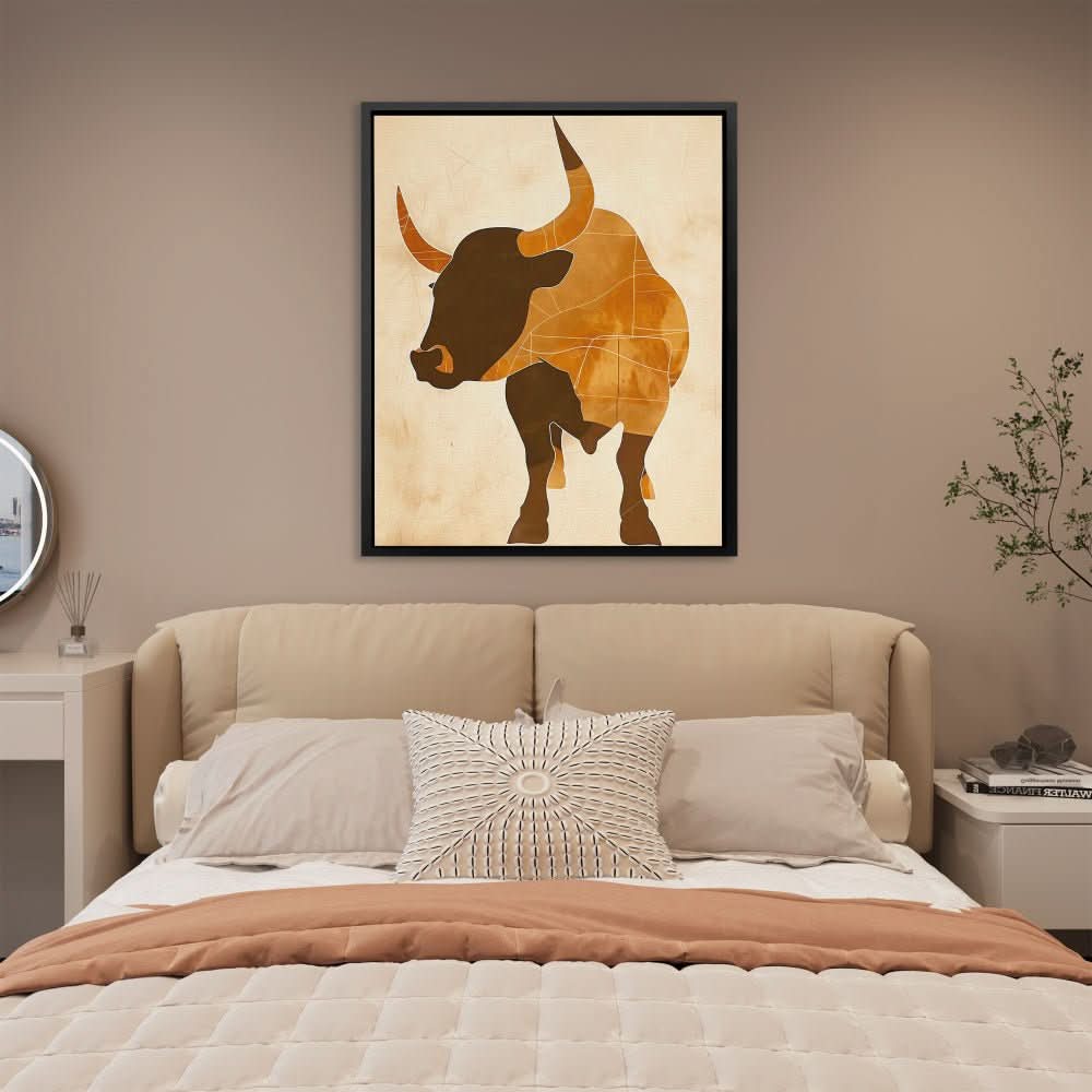 Bull Outline - Brown Wall Art for Home Office
