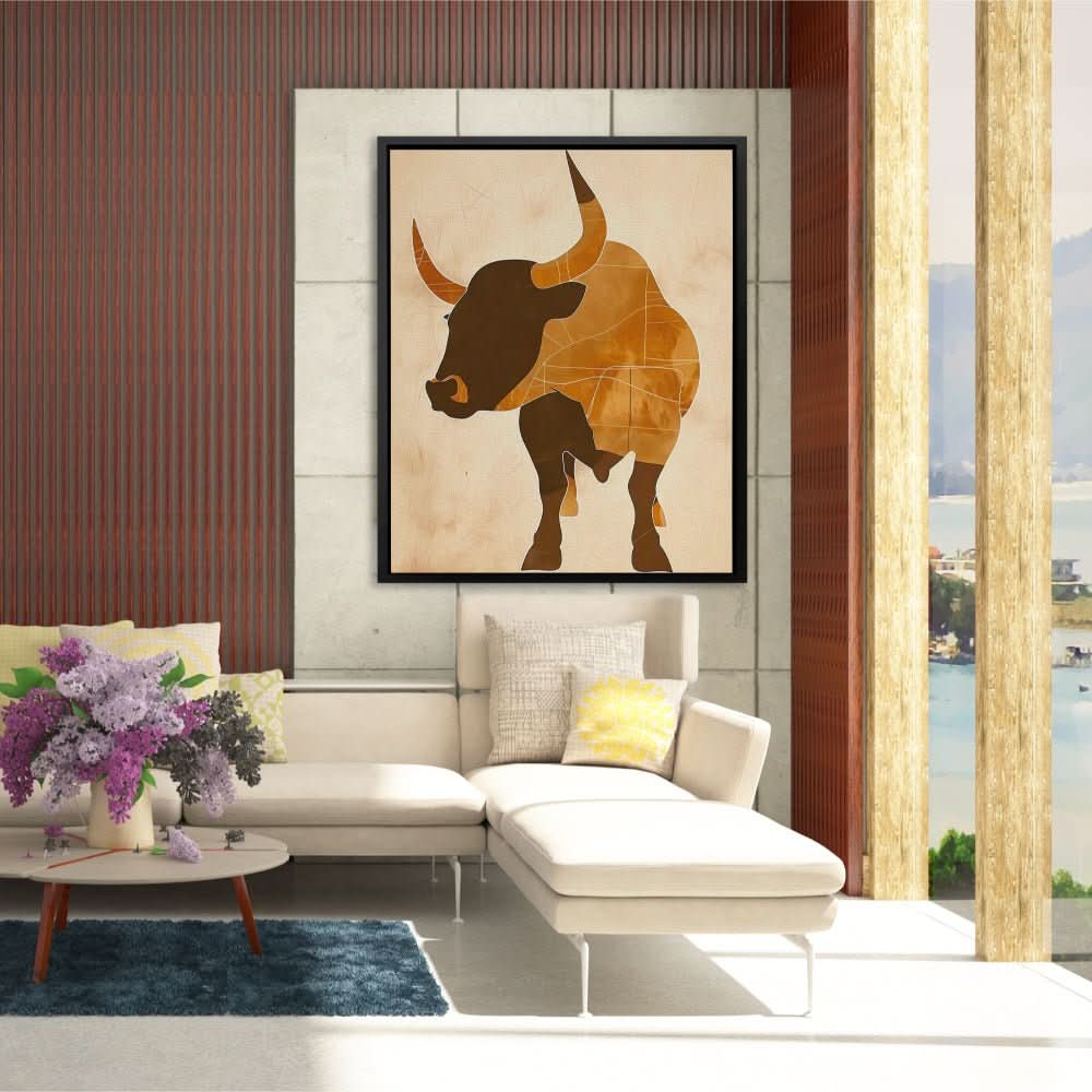 Bull Outline - Minimalist Wall Art in Black Frame