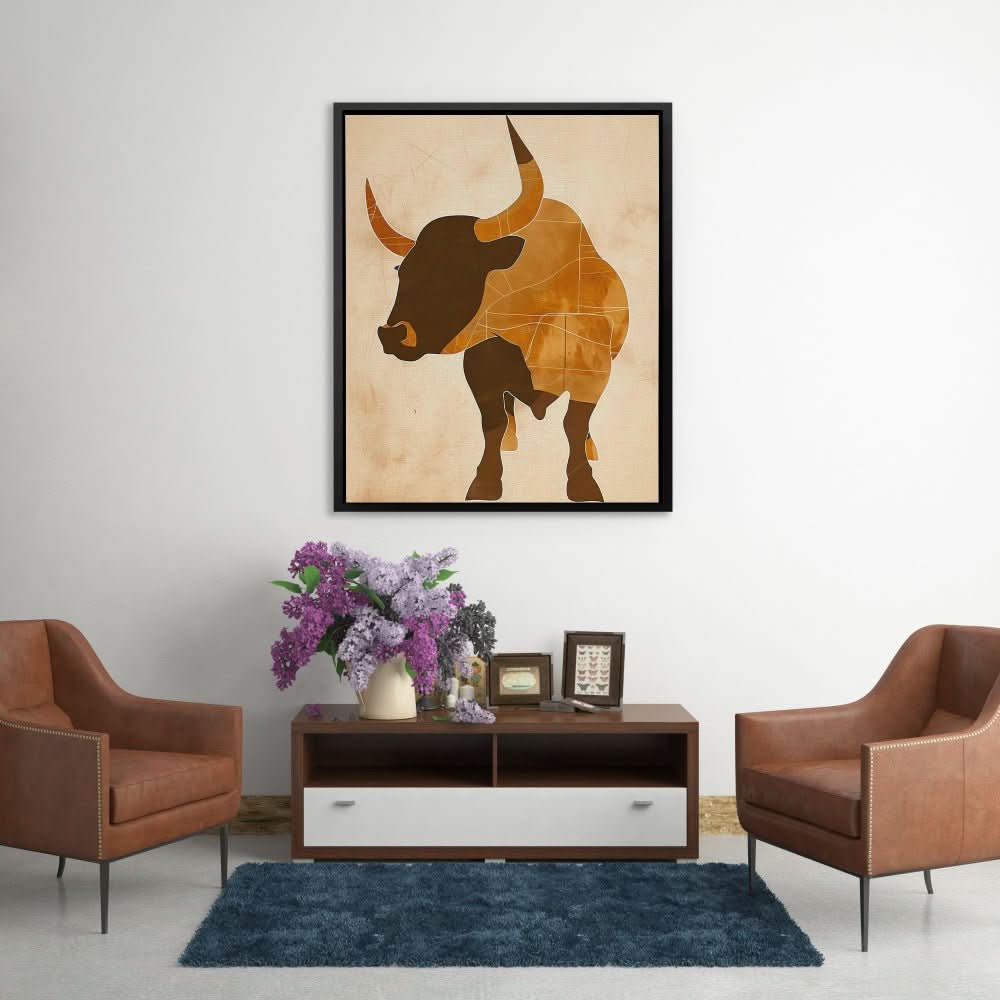 Bull Outline - Brown Bull Canvas Print