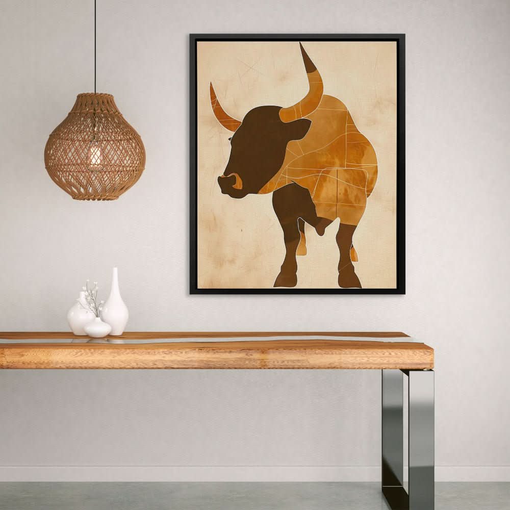 Bull Outline - Minimalist Brown Canvas Wall Art