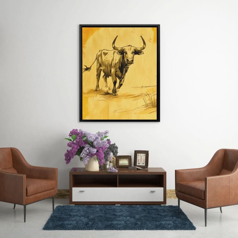 Bull Presence - Bull Wall Art in Black Frame