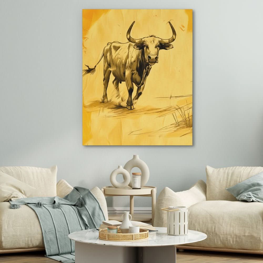 Bull Presence - Earth Tones Wall Art for Dining Room