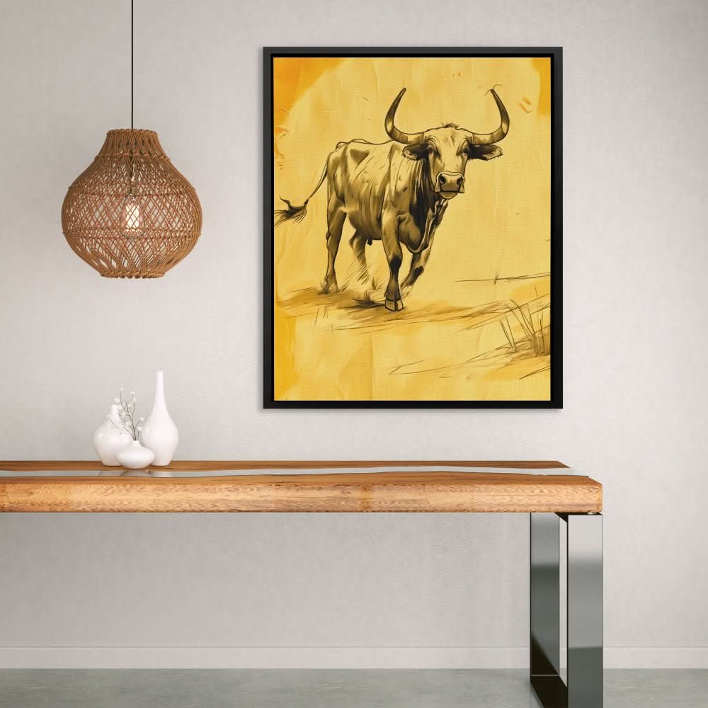 Bull Presence - Modern Wall Art in Black Frame