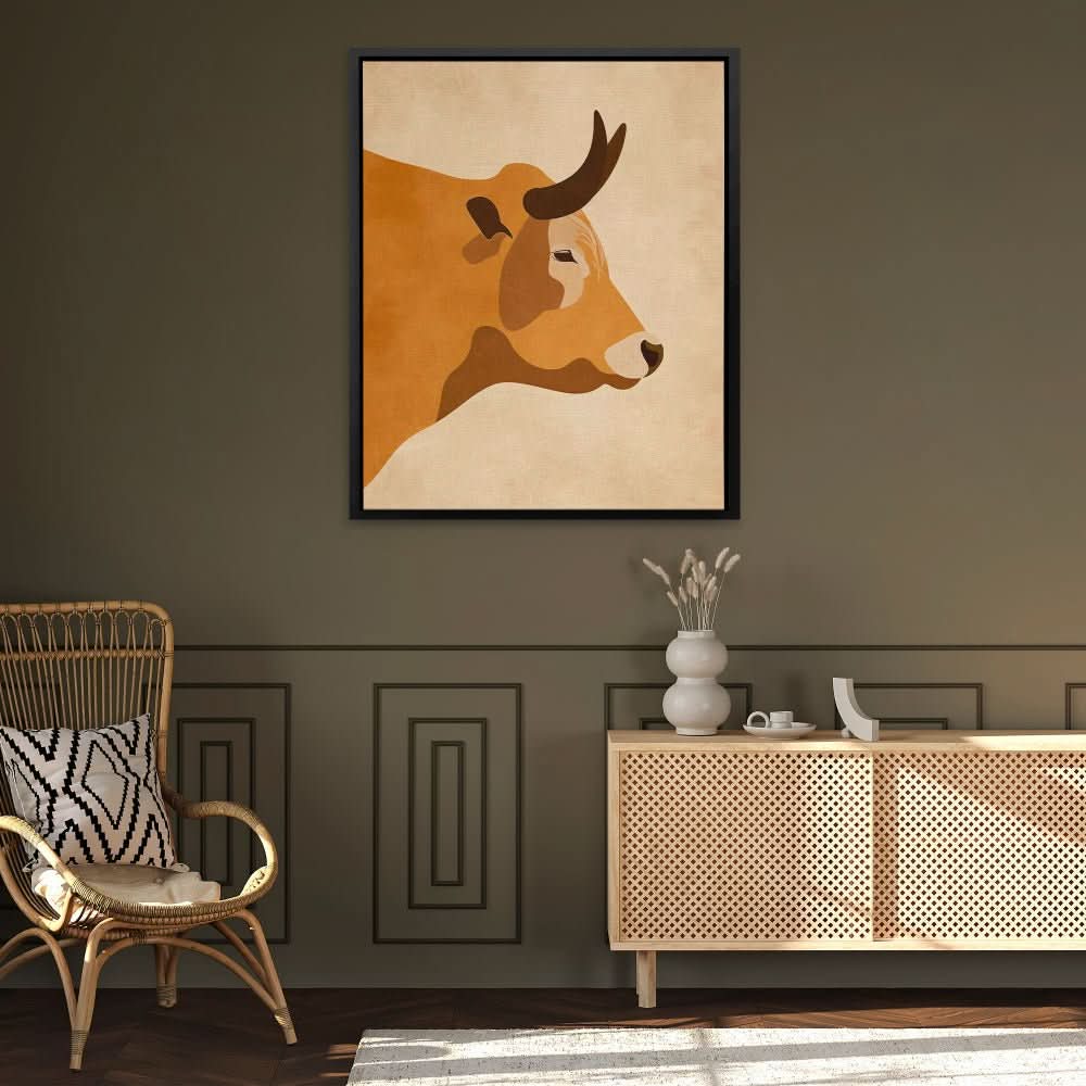 Bull Profile - Minimalist Wall Art in Black Frame