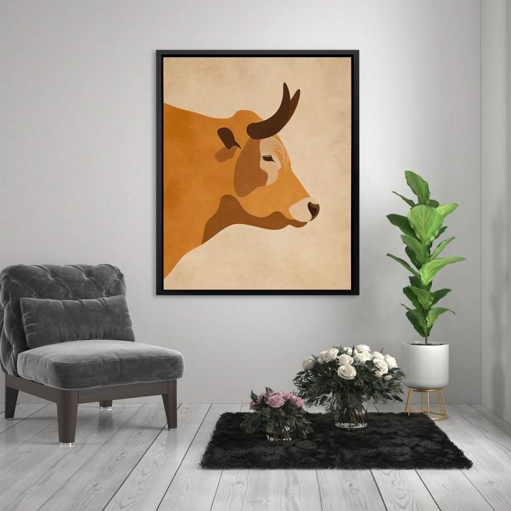 Bull Profile - Modern Brown Canvas Wall Art