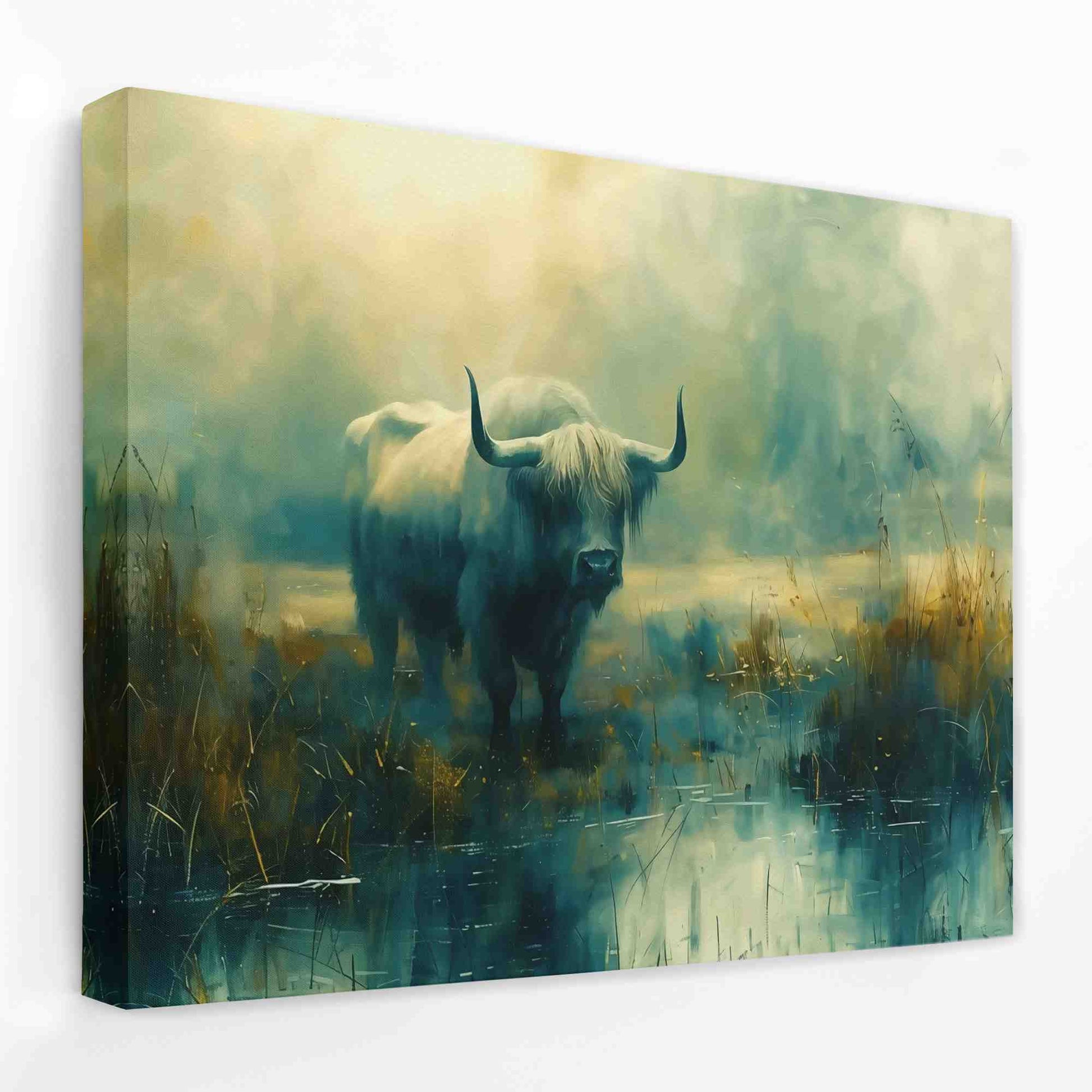 Bull Reflection - Animals Canvas Wall Art