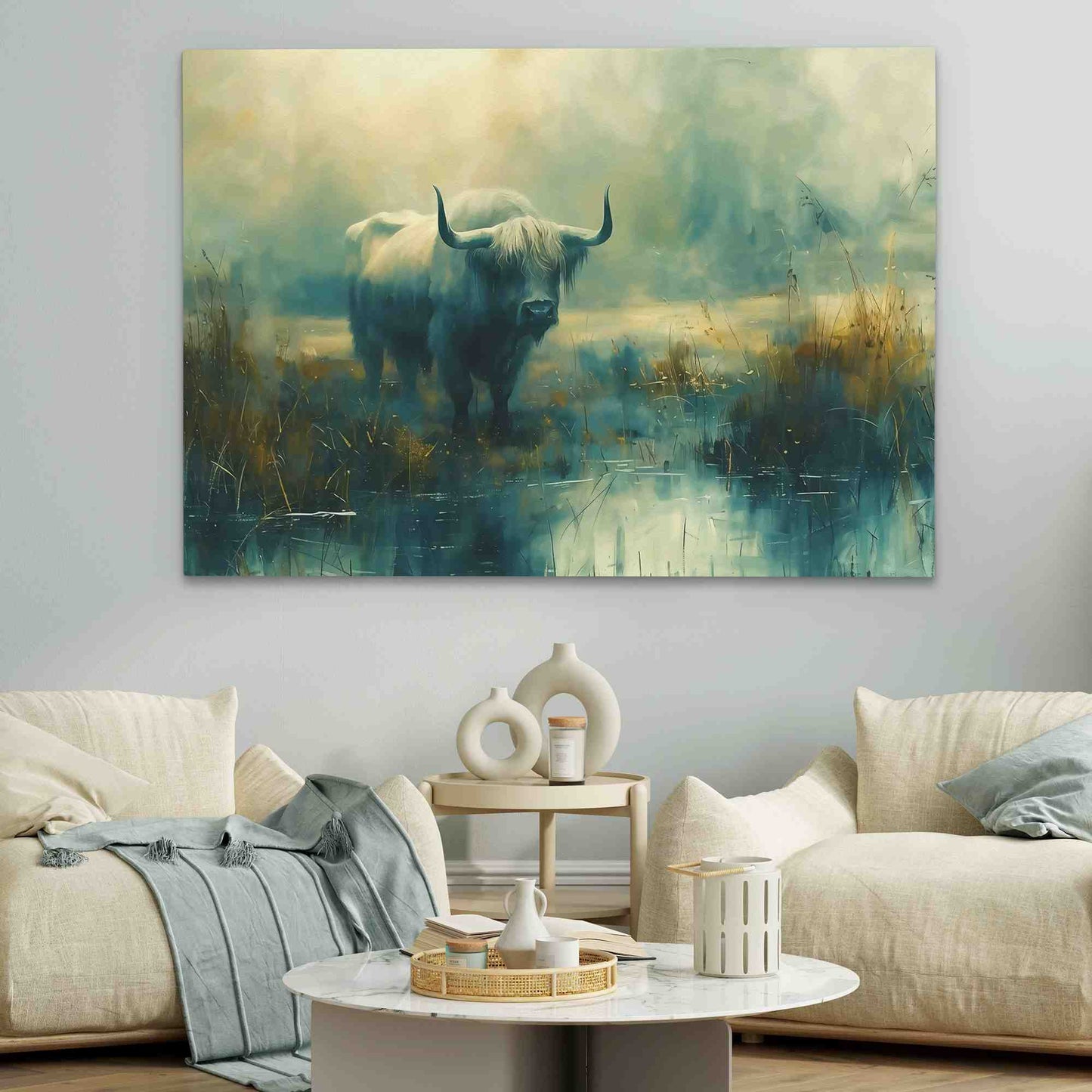 Bull Reflection - Green Wall Art