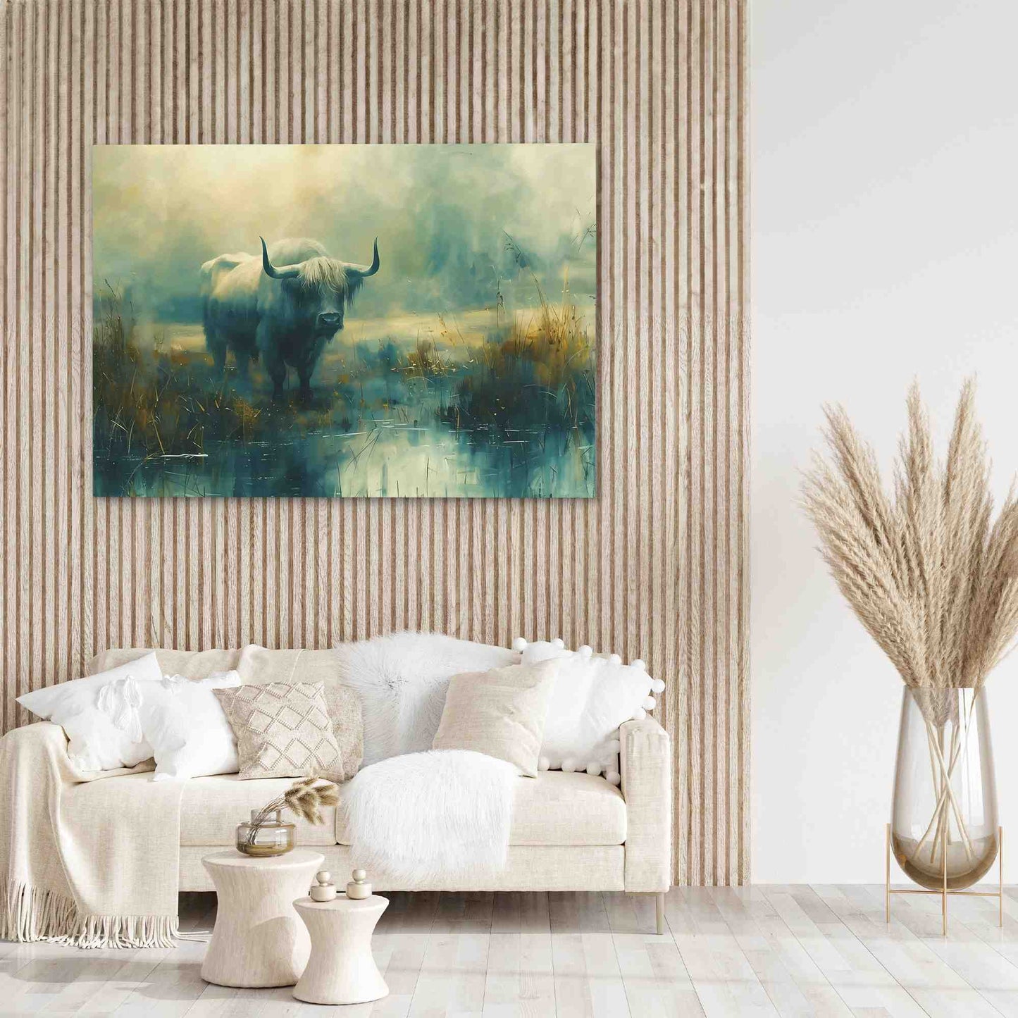 Bull Reflection - Green Bull Canvas Print