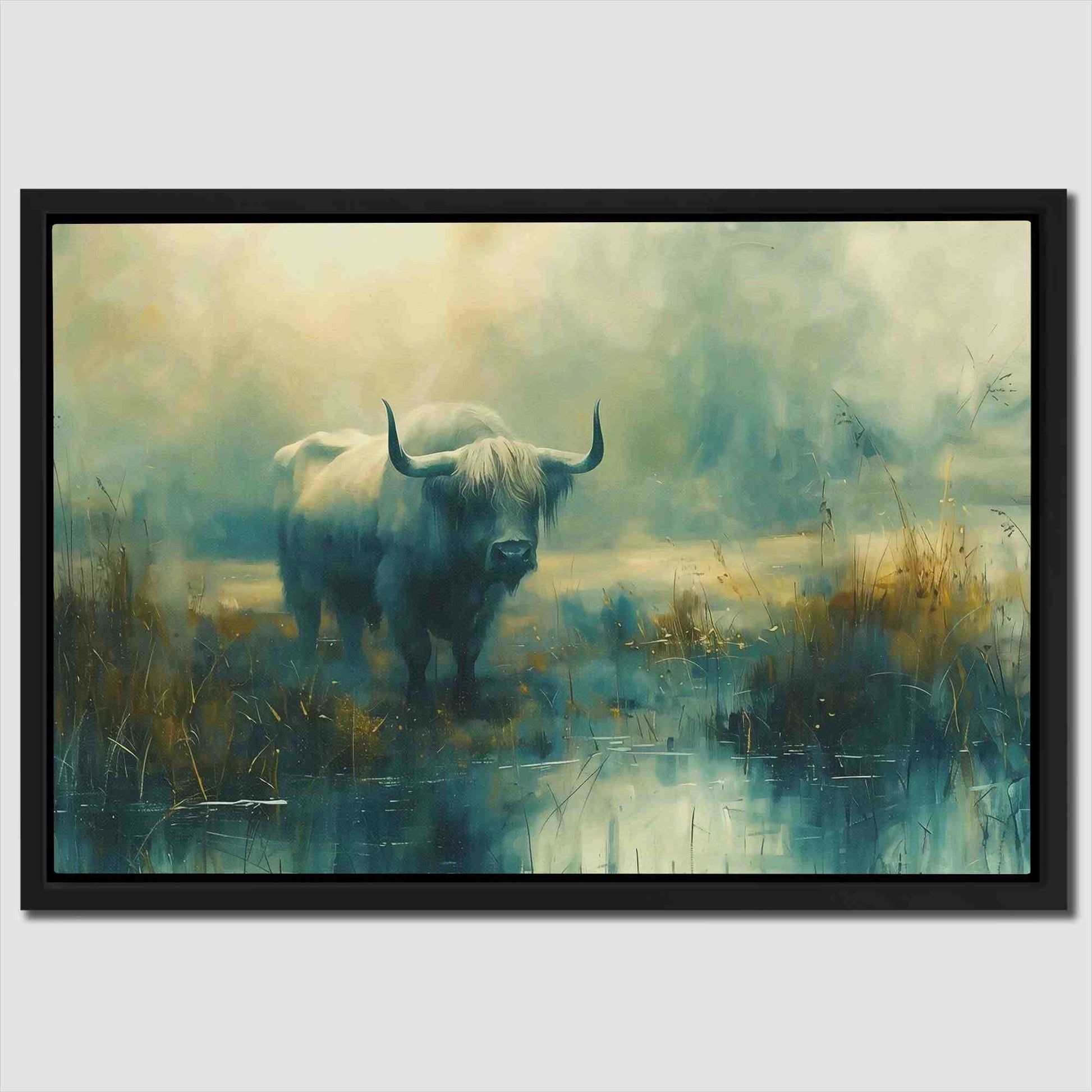 Bull Reflection - Green Canvas Wall Art