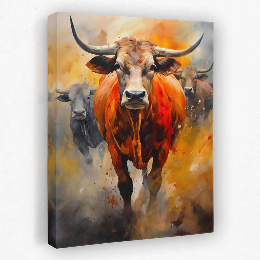 Bull Stampede - Animals Canvas Wall Art