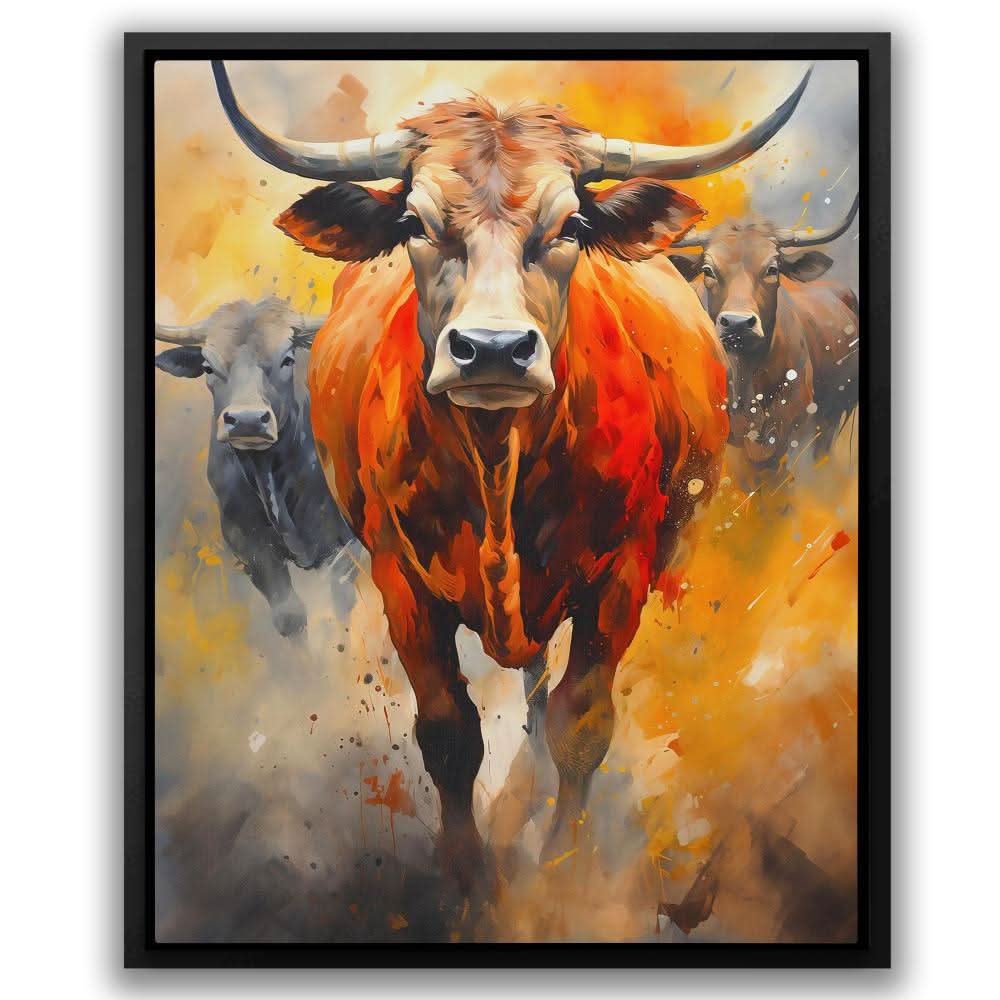 Bull Stampede - Brown Bull Canvas Print