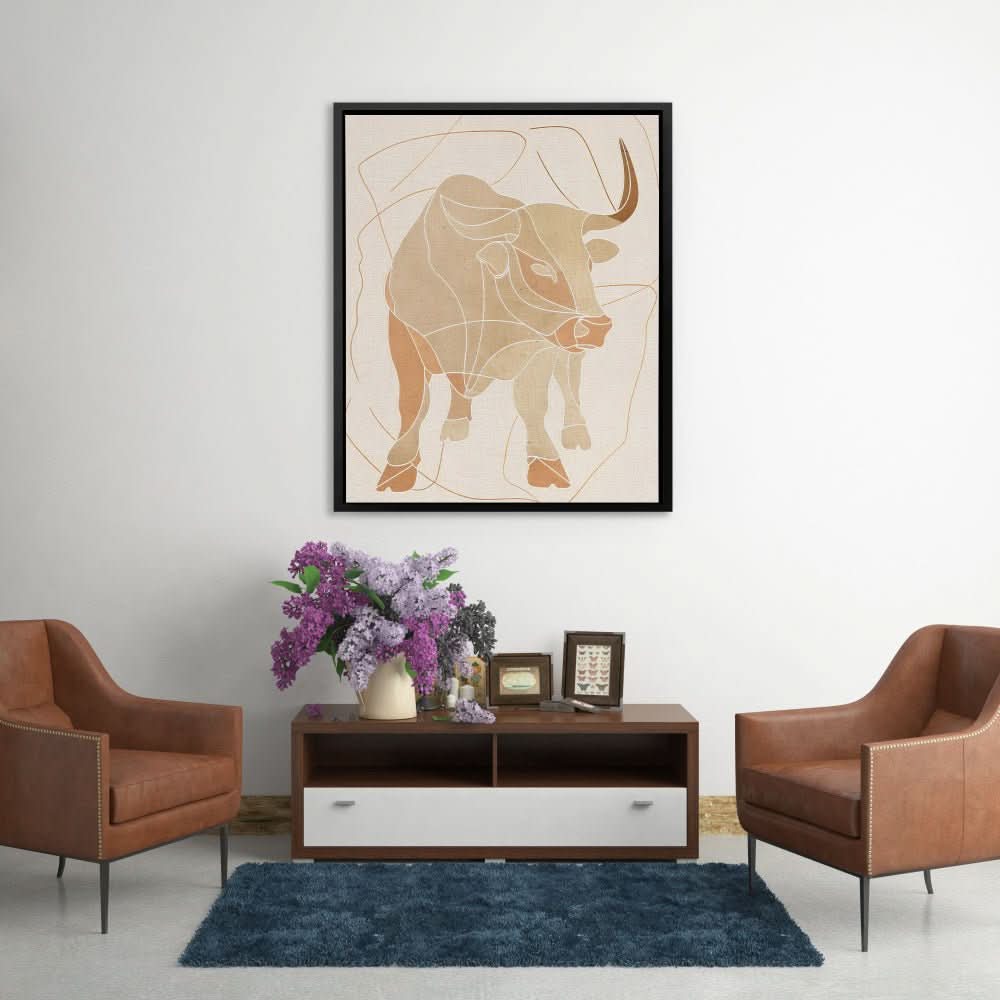 Bull Whispers - Bull Wall Art in Black Frame
