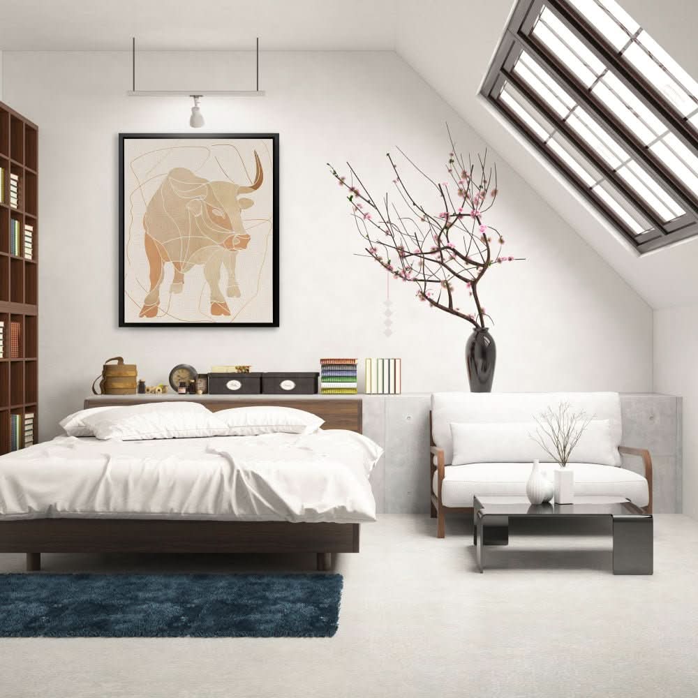 Bull Whispers - Abstract Wall Art in Black Frame