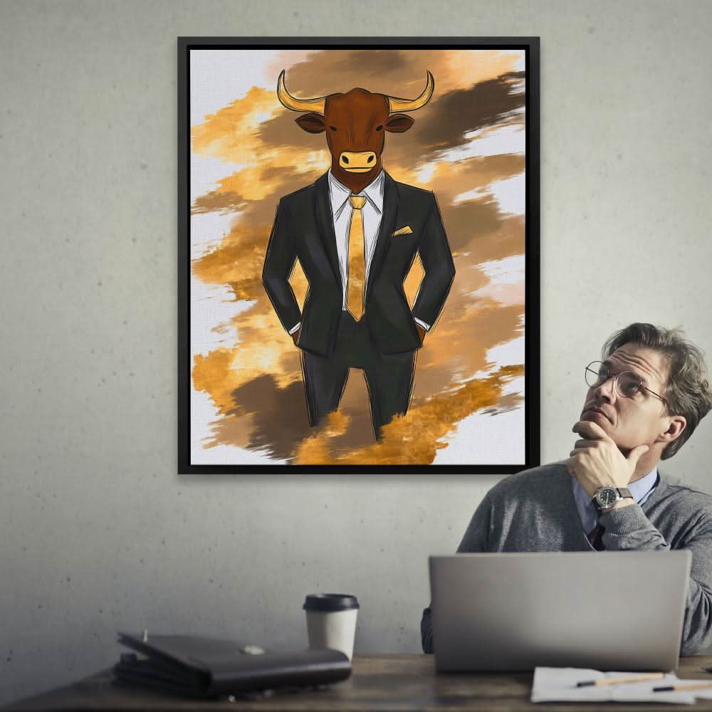 Bullish Ambition - Black and Gold Canvas Wall Art