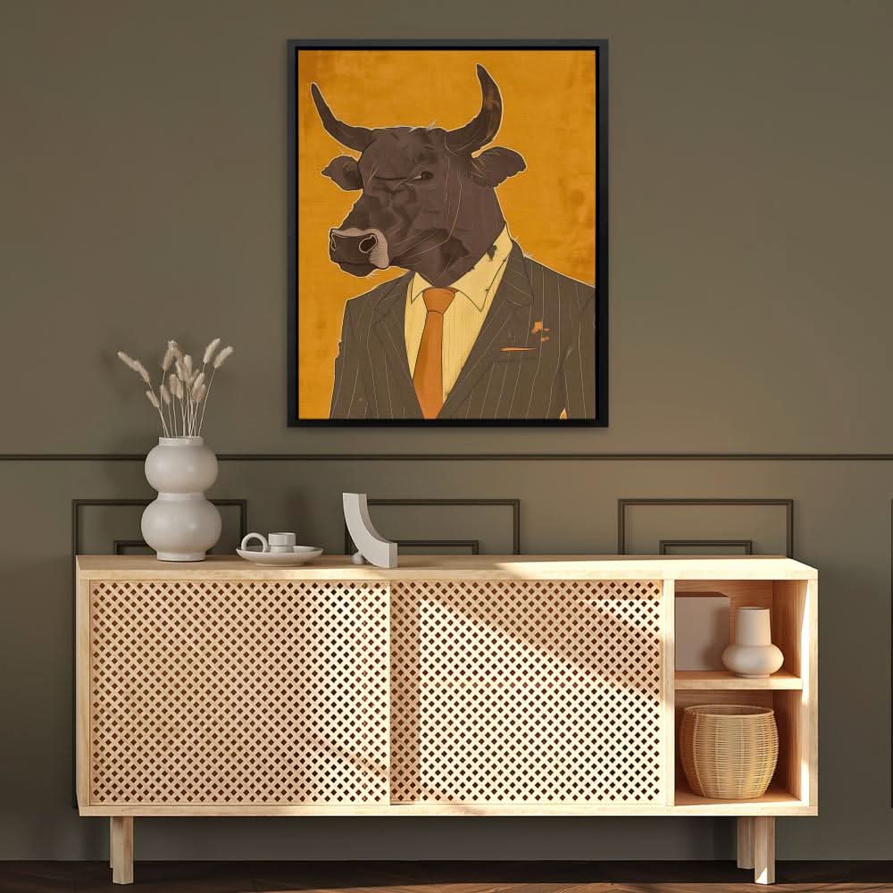 Bullish Behavior - Cartoon Wall Art in Black Frame