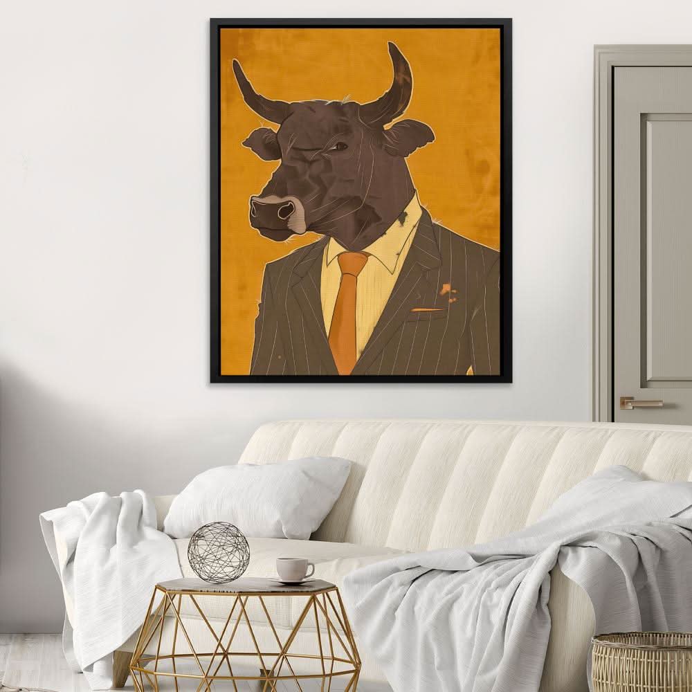 Bullish Behavior - Brown Cartoon Canvas Print