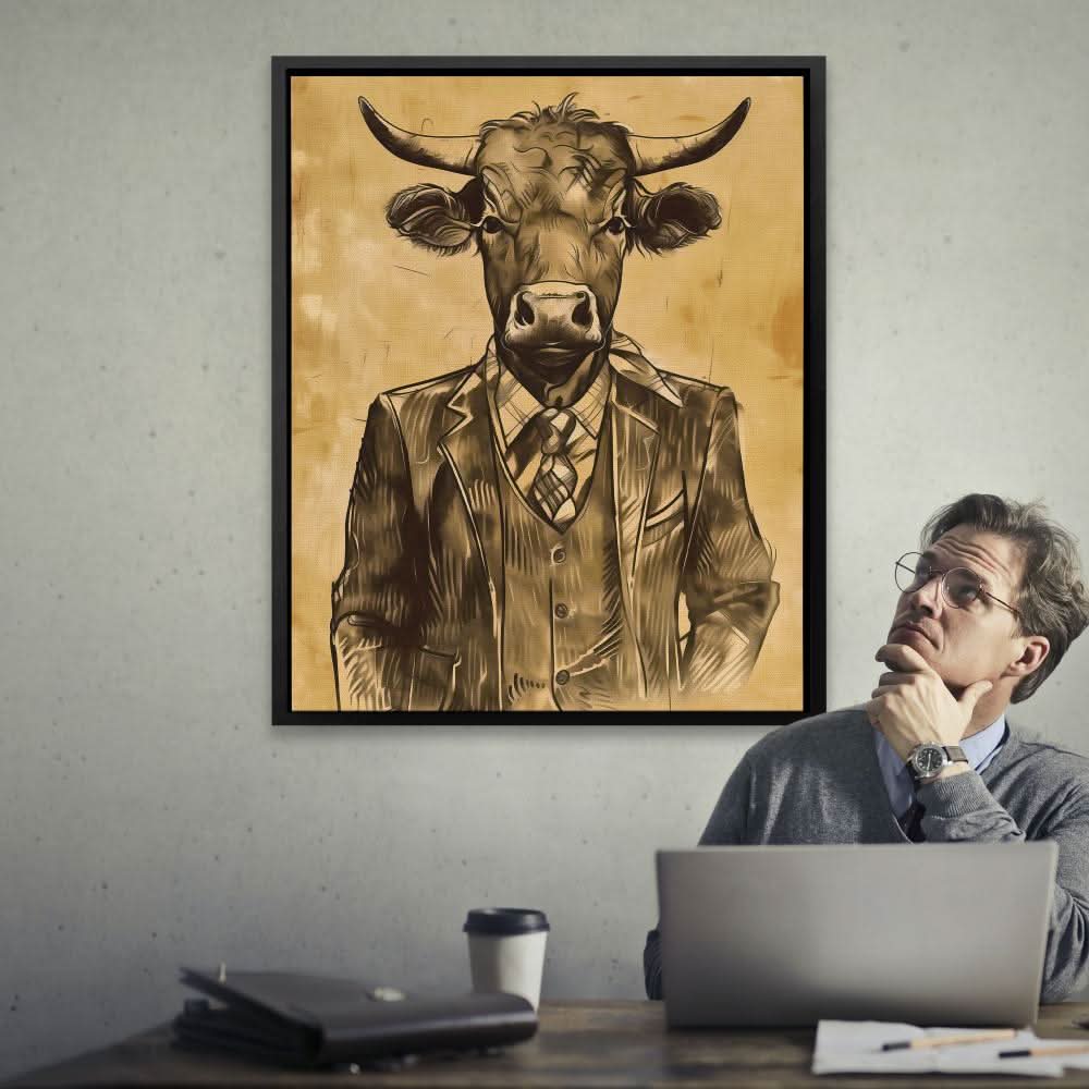 Bullish Broker - Minimalist Brown Canvas Wall Art