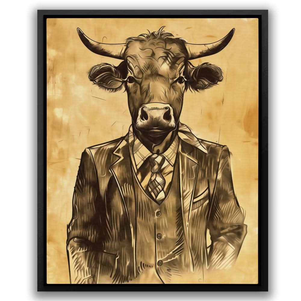 Bullish Broker - Bull Wall Art in Black Frame